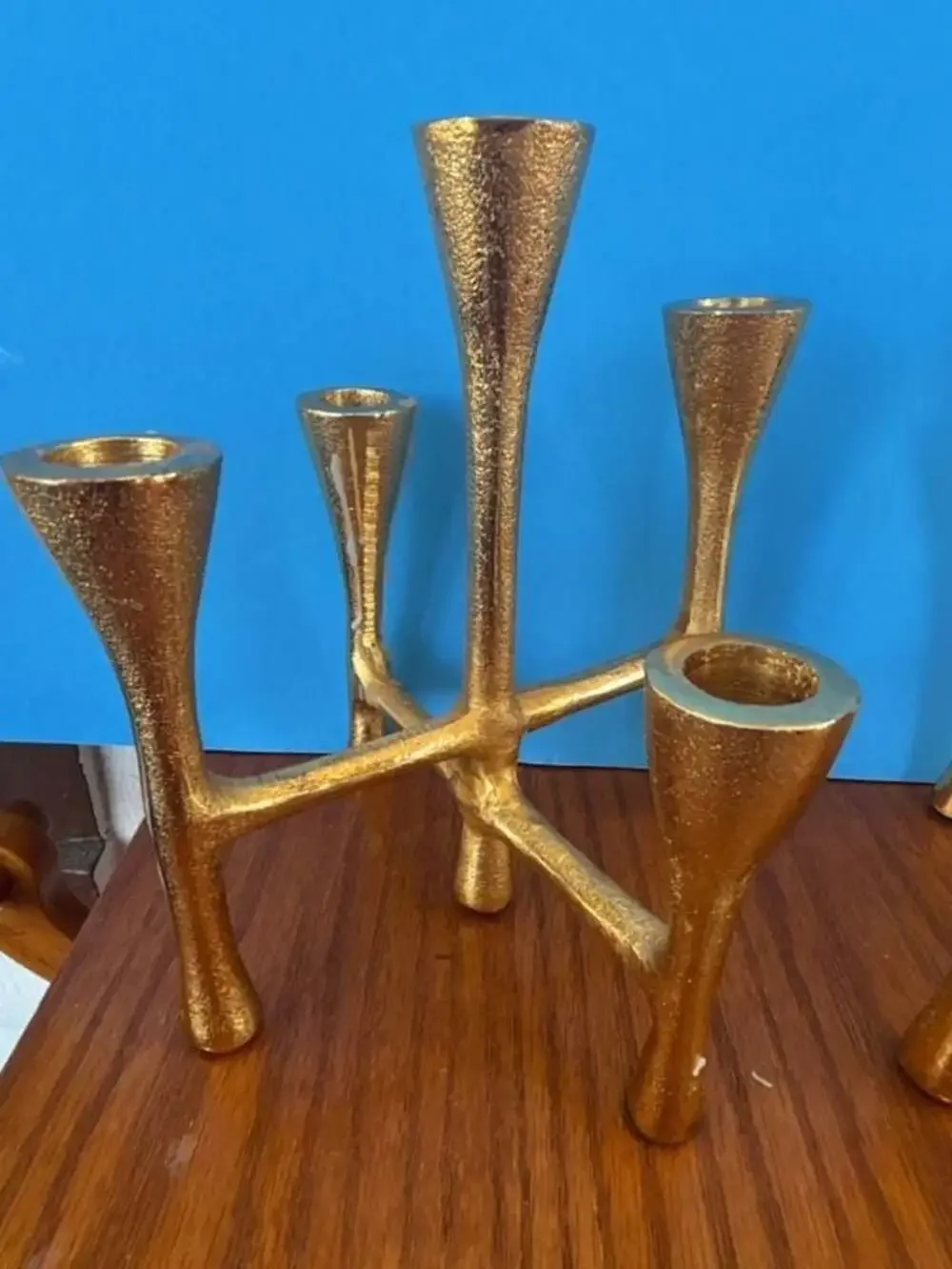 Vintage Brutalist Gold Metal Multi-Taper Candelabra Candle Holder